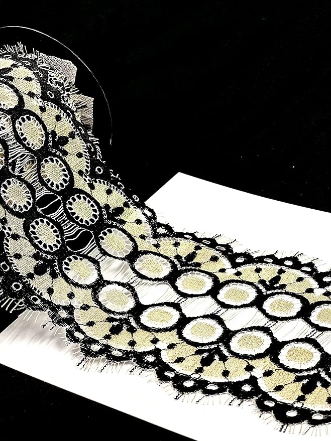 Imported 3 Meter Net Scallop Nylon Lace in Black and Cream for Crafting and Fashion Applications