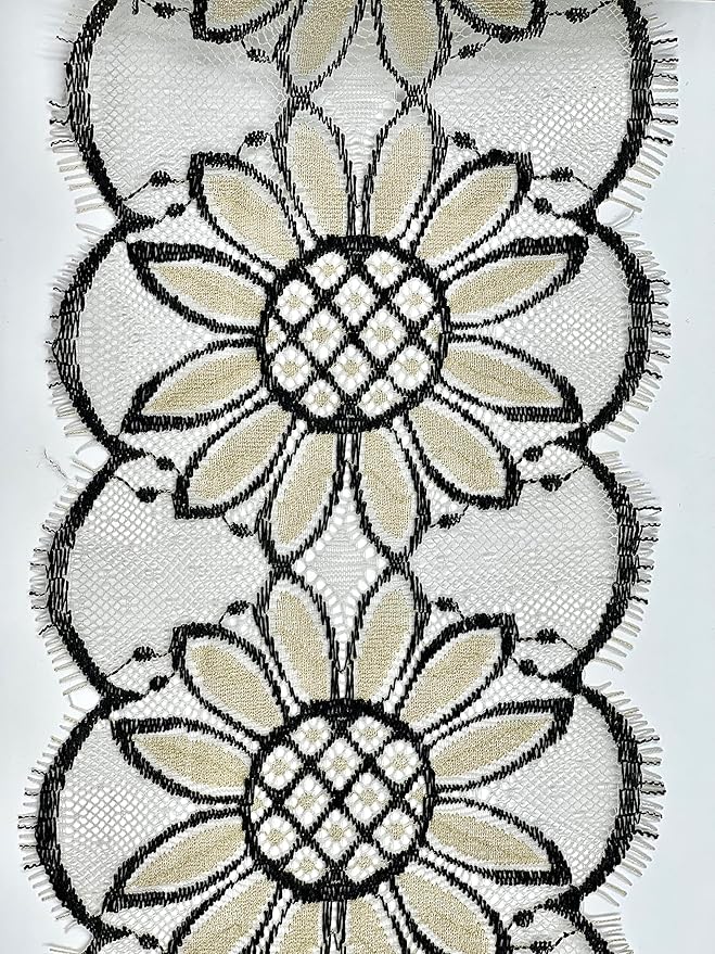 Imported 3 Meter Net Scallop Nylon Lace with Floral Design in Black and Beige Colors