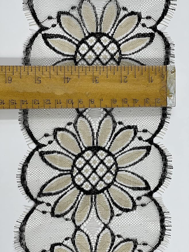 Imported 3 Meter Net Scallop Nylon Lace featuring floral design with measuring ruler for size reference