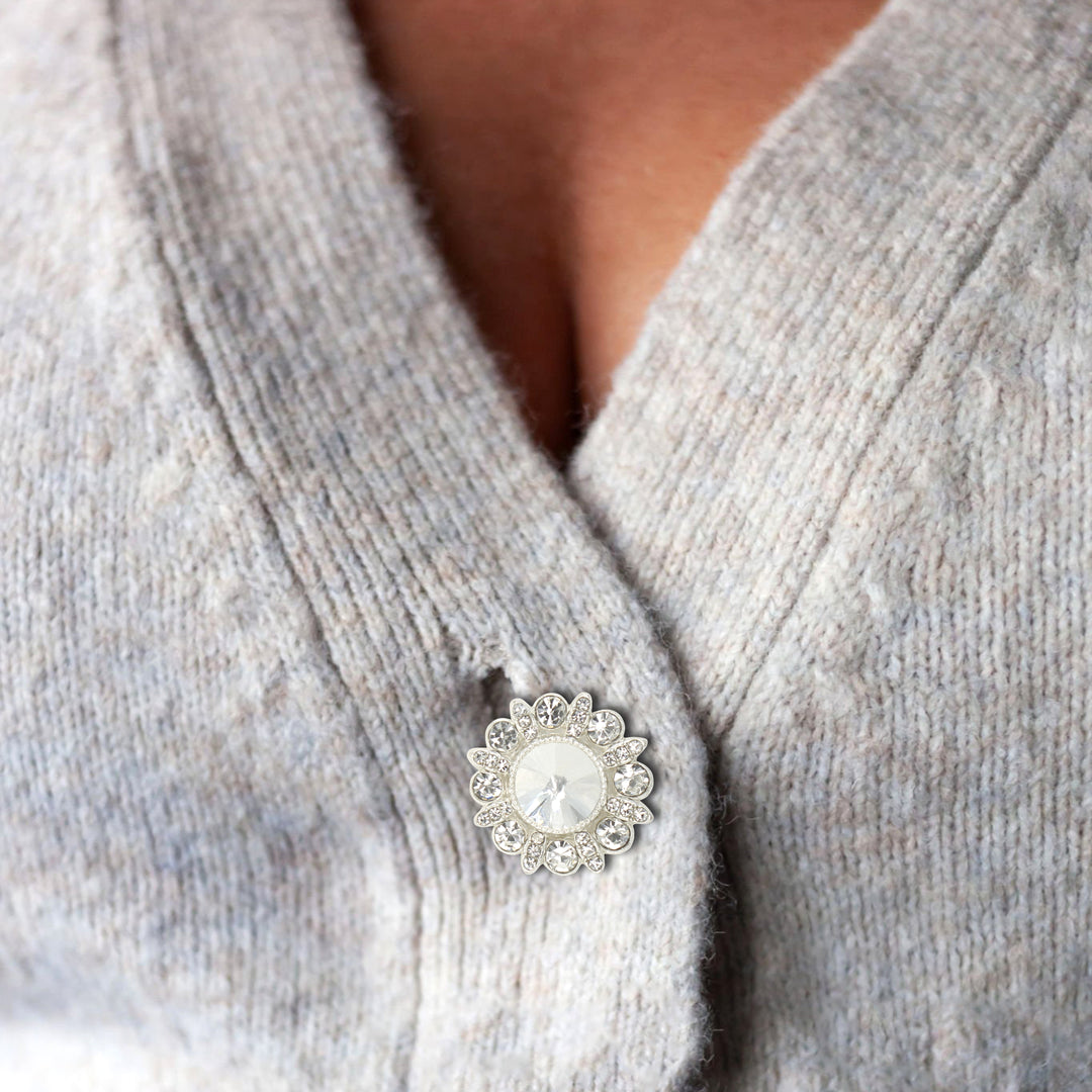 Dome Rhinestone Silver Metal Buttons