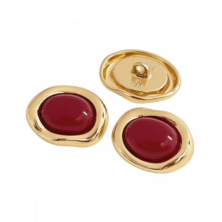 ANI Accessories maroon oval gold enamel buttons, set of three with white color background 