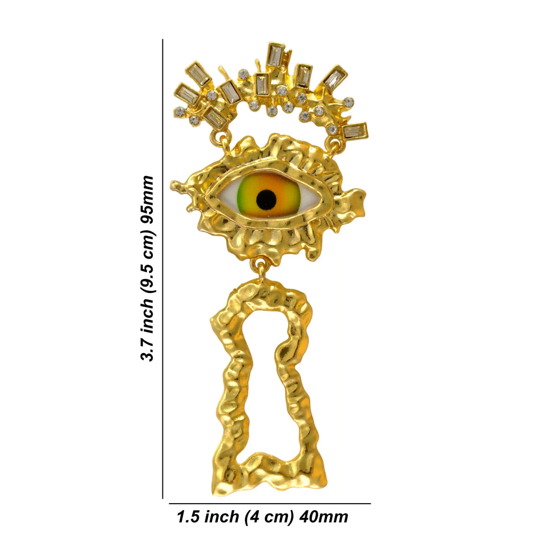 Mystic eye brooch size chart, 9.4 x 3.8 cm, 18 grams with white color background 