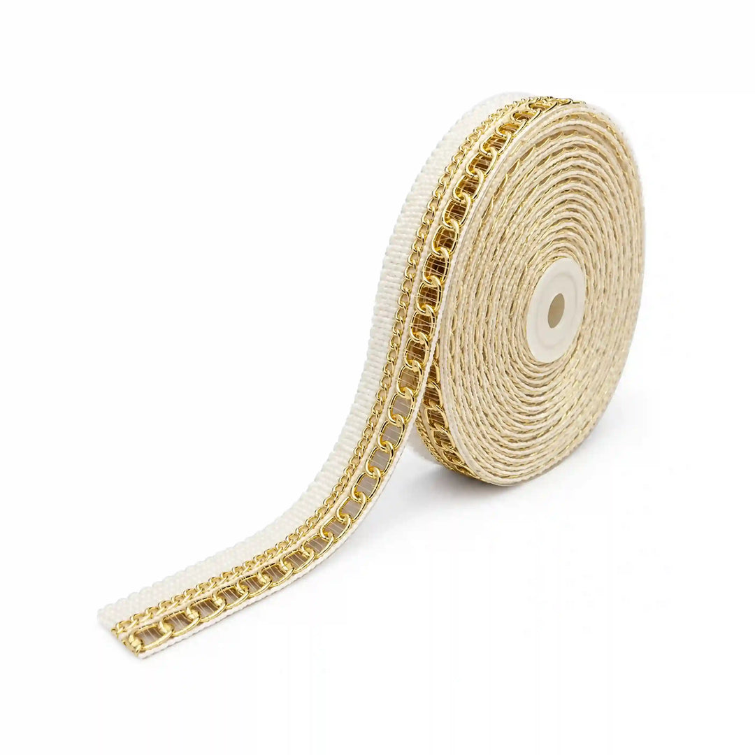 ANI Accessories off white gold chain lace border on a roll, 2.3 cm wide with white color Background 