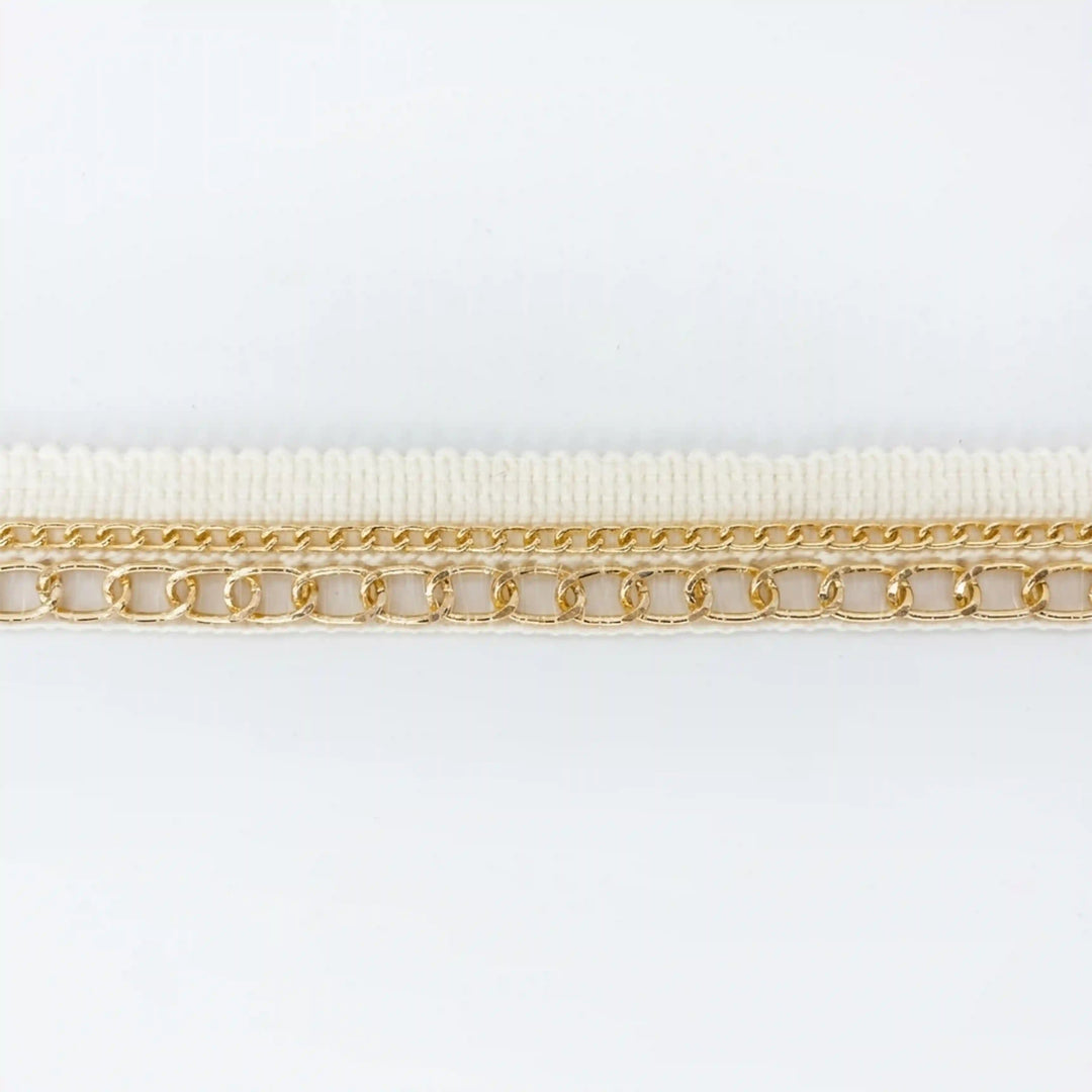 ANI Accessories off white golden lace for kurti laid flat on white color background 