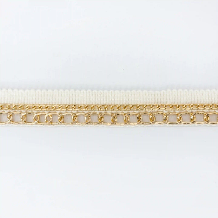 ANI Accessories off white golden lace for kurti laid flat on white color background 
