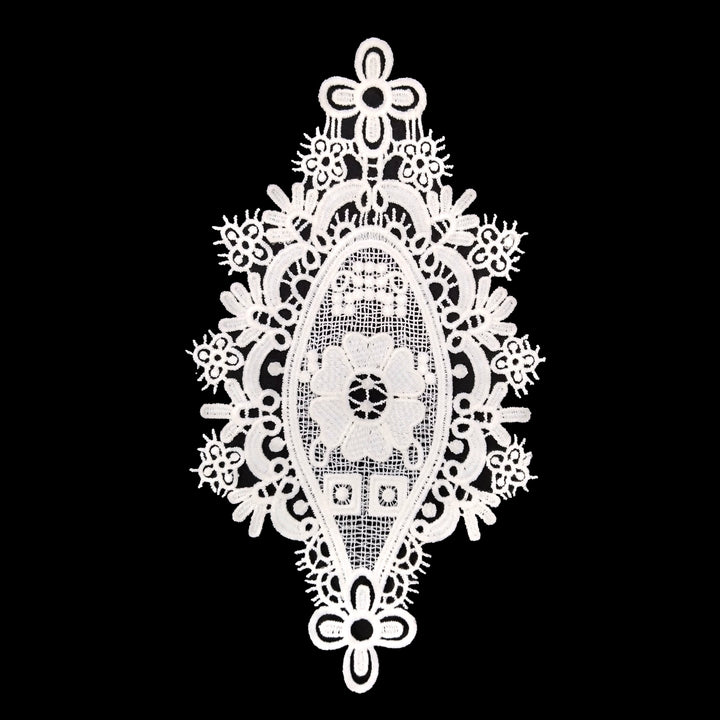 ANI Accessories off-white oval floral applique patch with centre flower and clover tips, on black 