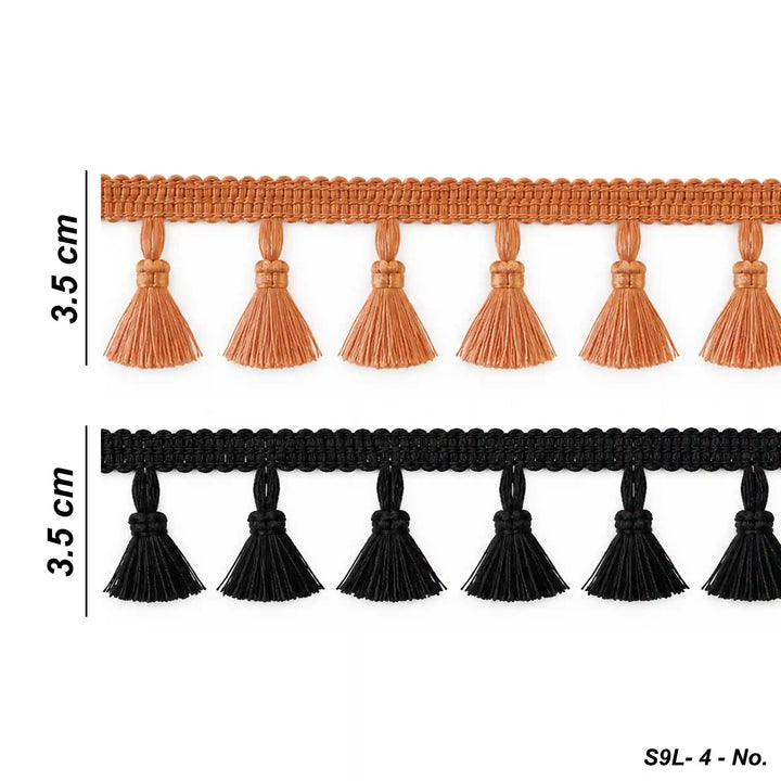 ANI Accessories orange cotton fringe lace with braided border, laid flat with white color background 