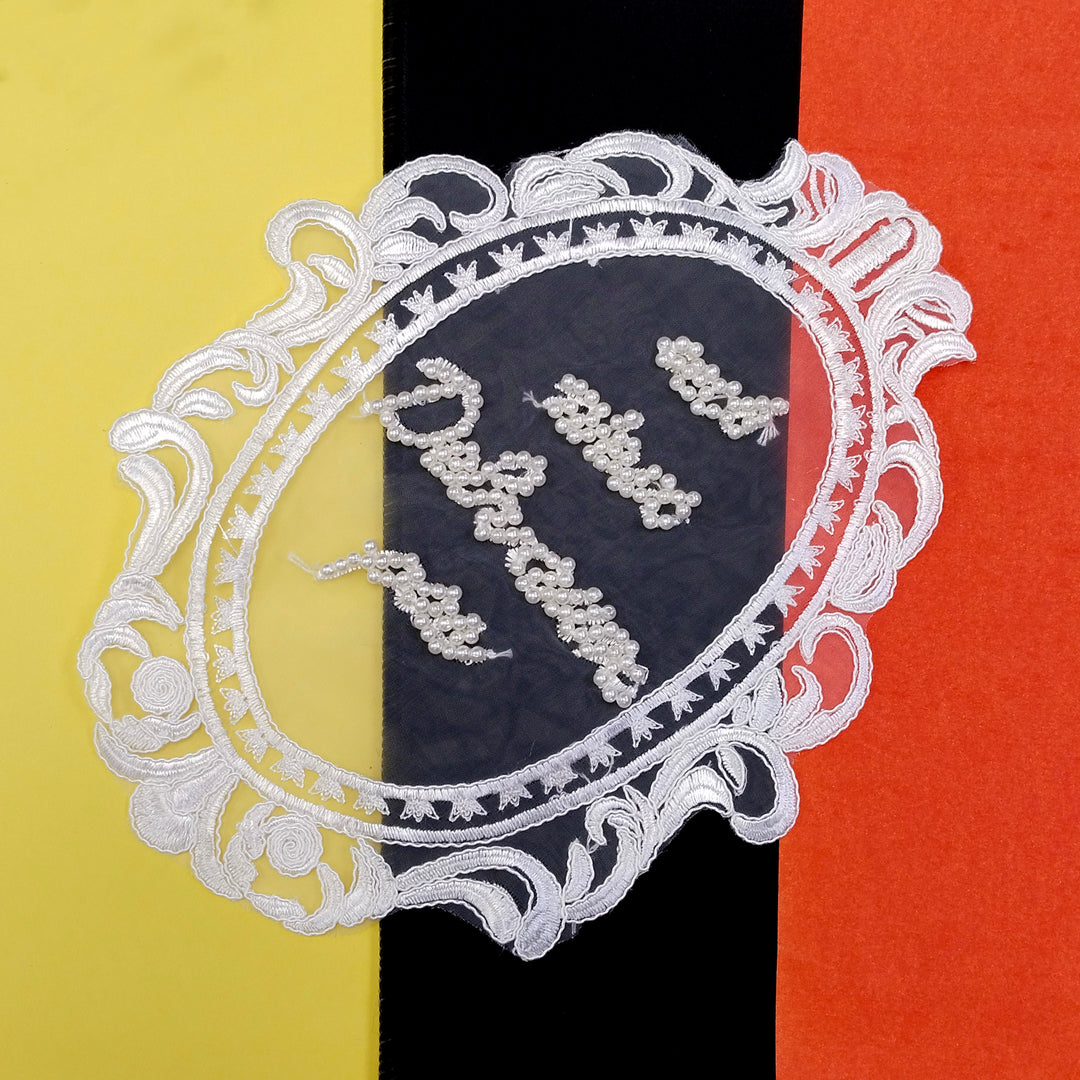 ANI Accessories oval frame patch with sheer net centre on a yellow, black and orange background 