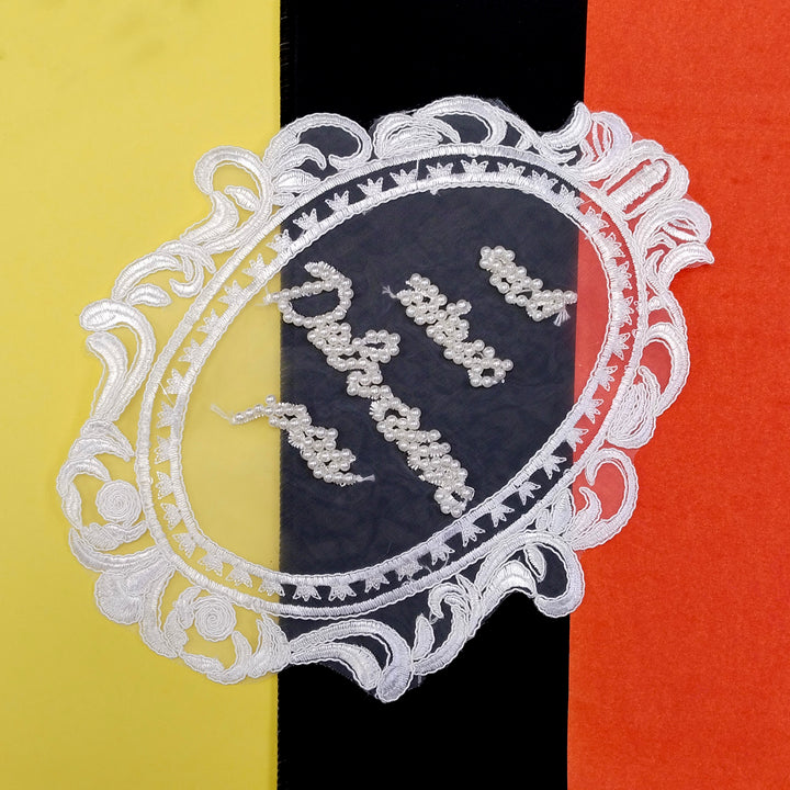 ANI Accessories oval frame patch with sheer net centre on a yellow, black and orange background 