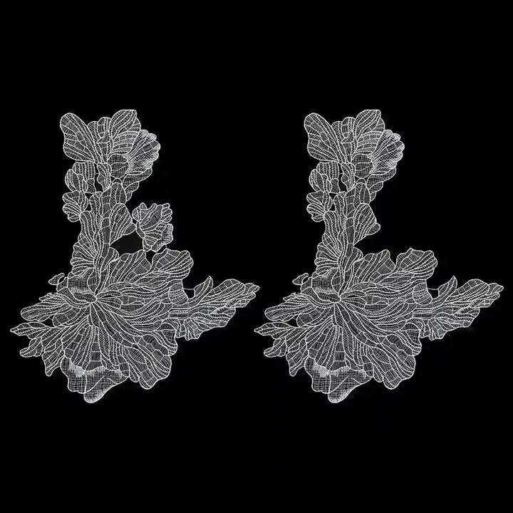 ANI Accessories two oversized white floral patches side by side to show the same size 