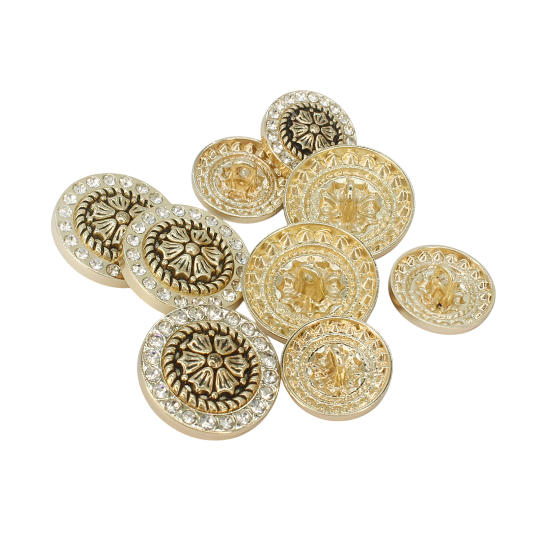 Diamond Surround  Golden Floral  Metal Button