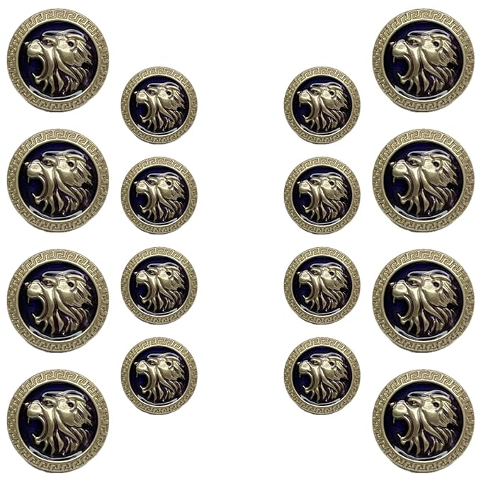 Golden Royal Roars Lion Abs Shank Buttons(8 Big + 8 Small)