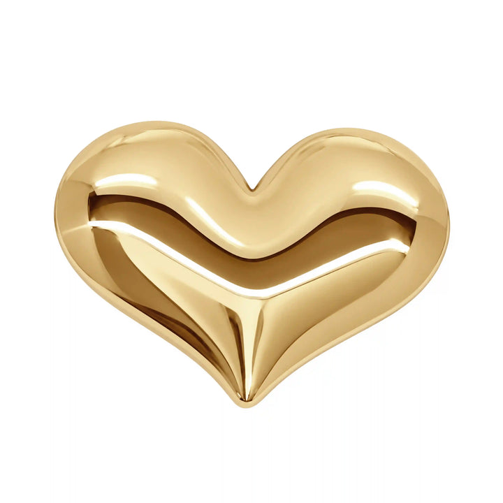 ANI Accessories puffy gold heart metal button with mirror finish with white color background 