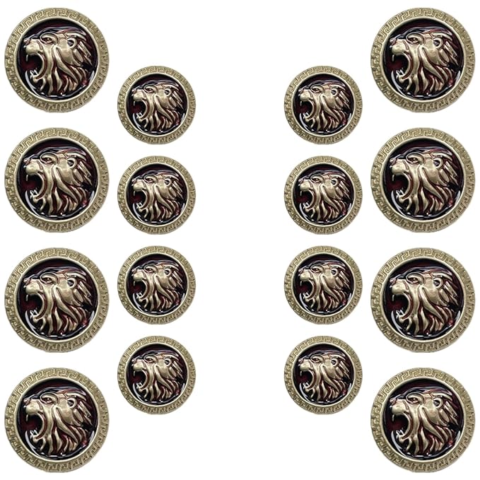 Golden Royal Roars Lion Abs Shank Buttons(8 Big + 8 Small)