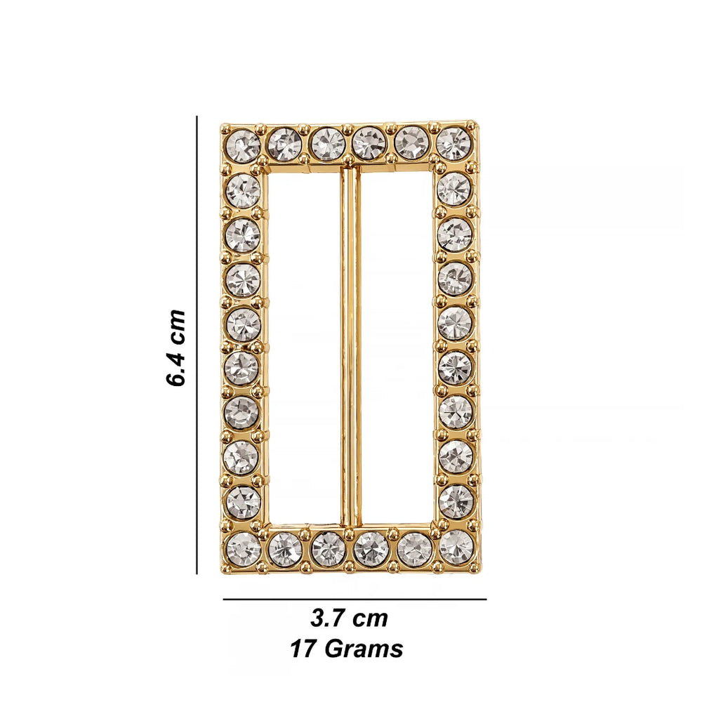 ANI Accessories rectangular rhinestone gold belt buckle size chart: 6.4 cm x 3.7 cm and 17 grams weight Show on white Background 