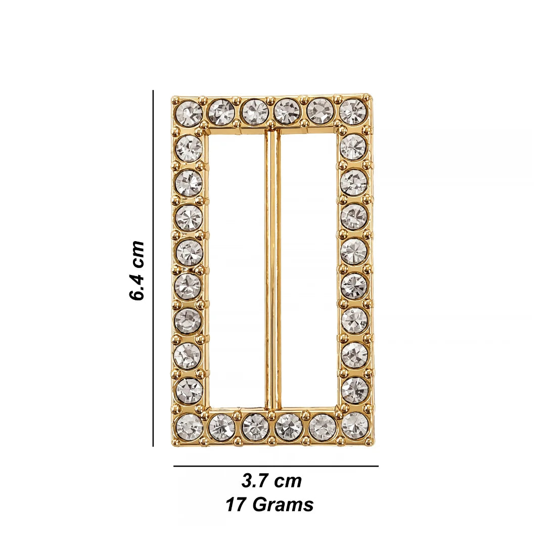 ANI Accessories rectangular rhinestone gold belt buckle size chart: 6.4 cm x 3.7 cm and 17 grams weight Show on white Background 