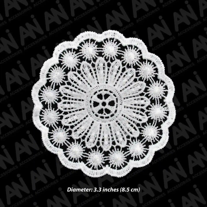 ANI Accessories round lace patch size chart: 3.3 inches (8.5 cm) diameter 