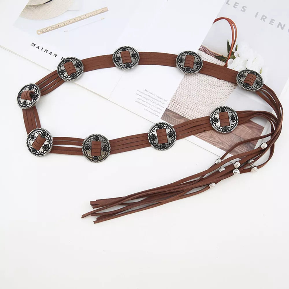 Leather bohemian ethnic style belt