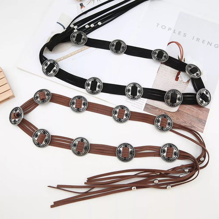 Leather bohemian ethnic style belt