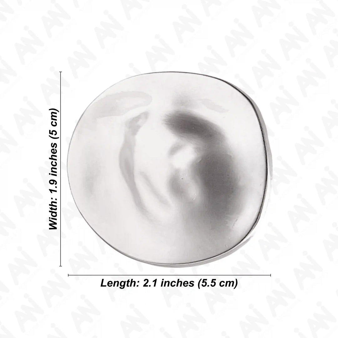 ANI Accessories silver moon brooch worn on a woman's brown blazer with white color background 
