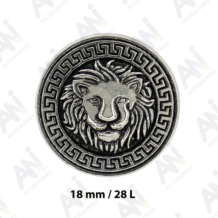 Silver Lion Head Button with Greek Key Border