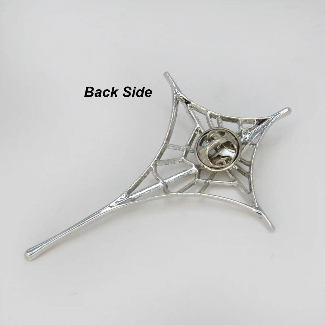 ANI Accessories silver spider web brooch back side showing the push-lock clutch 