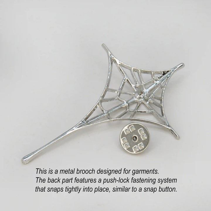 ANI Accessories spider web brooch with push-lock clutch removed, showing how the back fastens 