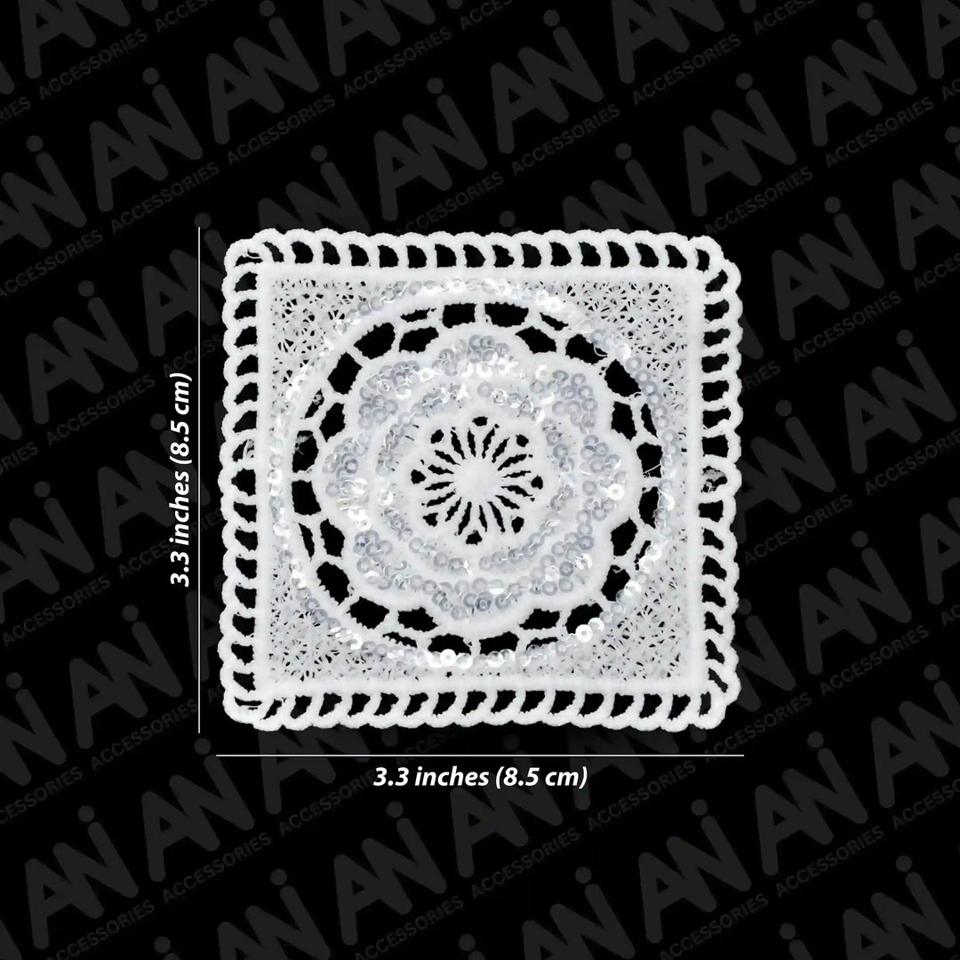 ANI Accessories square sequin patch size chart: 3.3 x 3.3 inches (8.5 x 8.5 cm) 