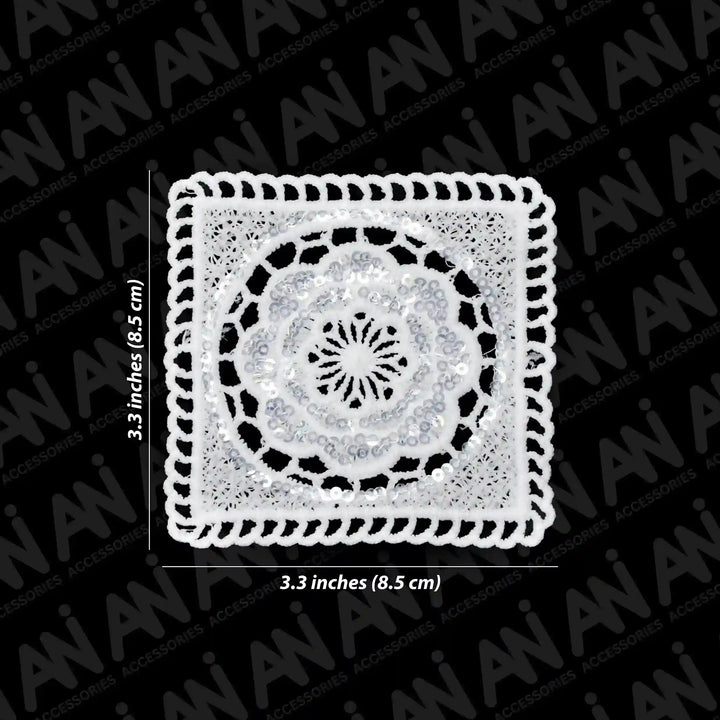 ANI Accessories square sequin patch size chart: 3.3 x 3.3 inches (8.5 x 8.5 cm) 