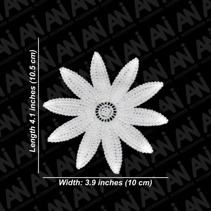 ANI Accessories sunflower patch size chart: length 4.1 inches (10.5 cm), width 3.9 inches (10 cm) 