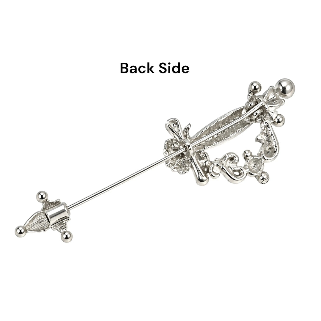 ANI Accessories sword brooch pin back side with long pin and end cap with white color background 