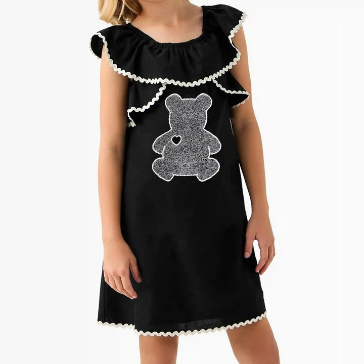 ANI Accessories animal patch for kids: white teddy bear stitched on a girl's black dress