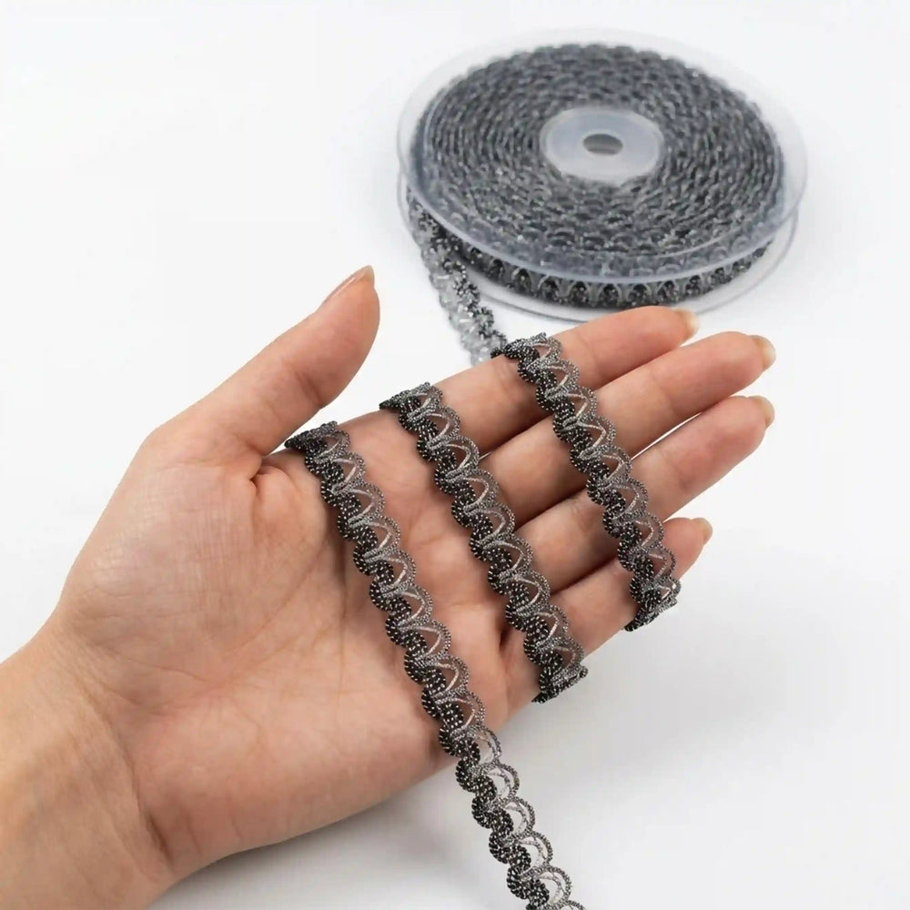 ANI Accessories thin silver lace size chart showing 1 cm width, design S9L-5 with white color background 