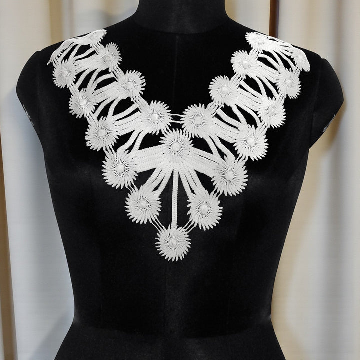 V-Neck Lace Trim with Floral Details