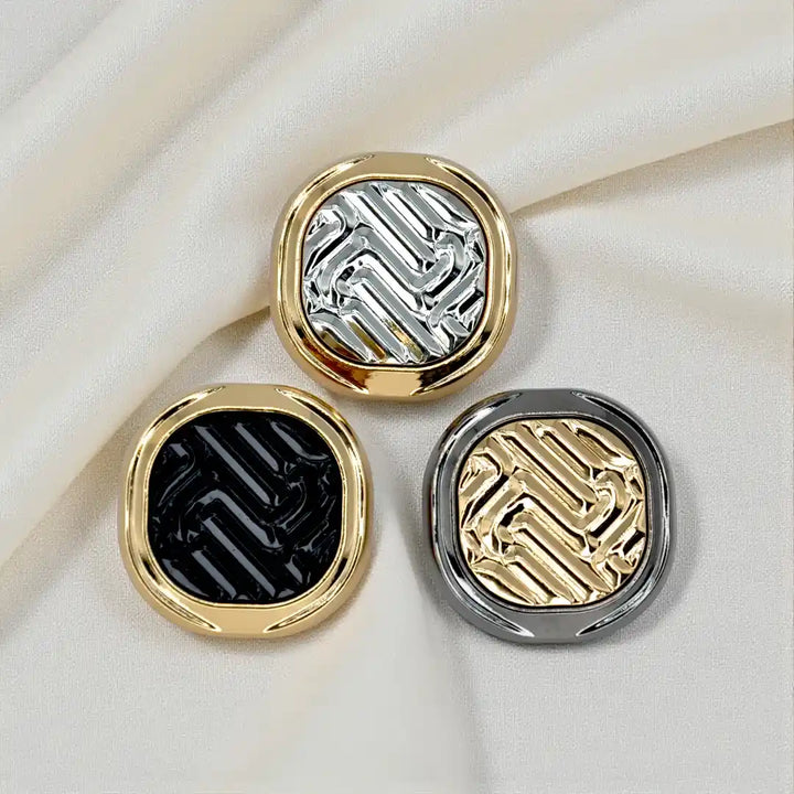 Metallic Herringbone Inlay Metal Buttons | 18mm (28L), 20mm (32L) & 23mm (36L)