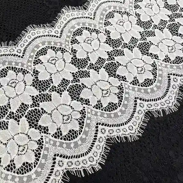 ANI Accessories wavy floral white French lace (Chantilly lace) with eyelash edges