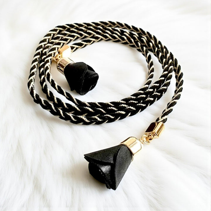 Rose Accentuated with Floral Tassel Braided Cord Belt