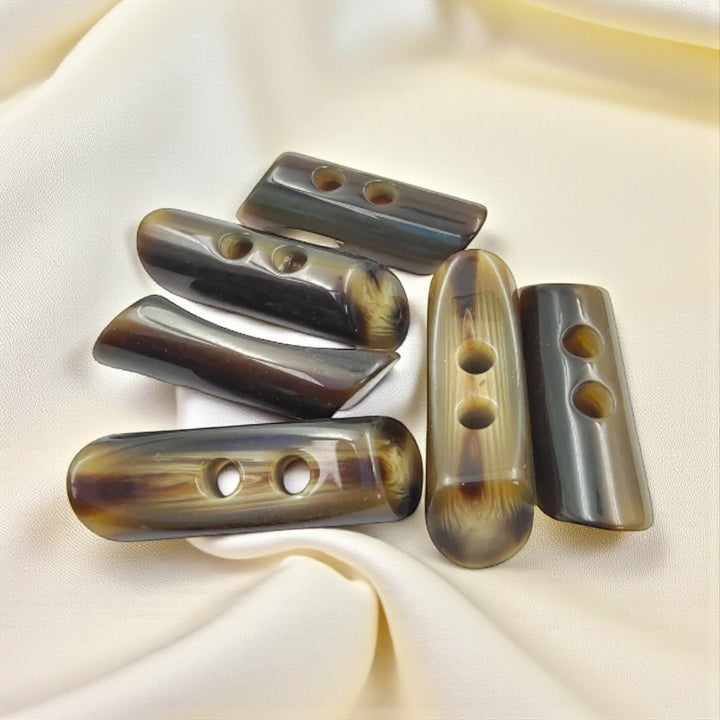 Brown Horn Double Hole Toggle Buttons (Pack Of Six)