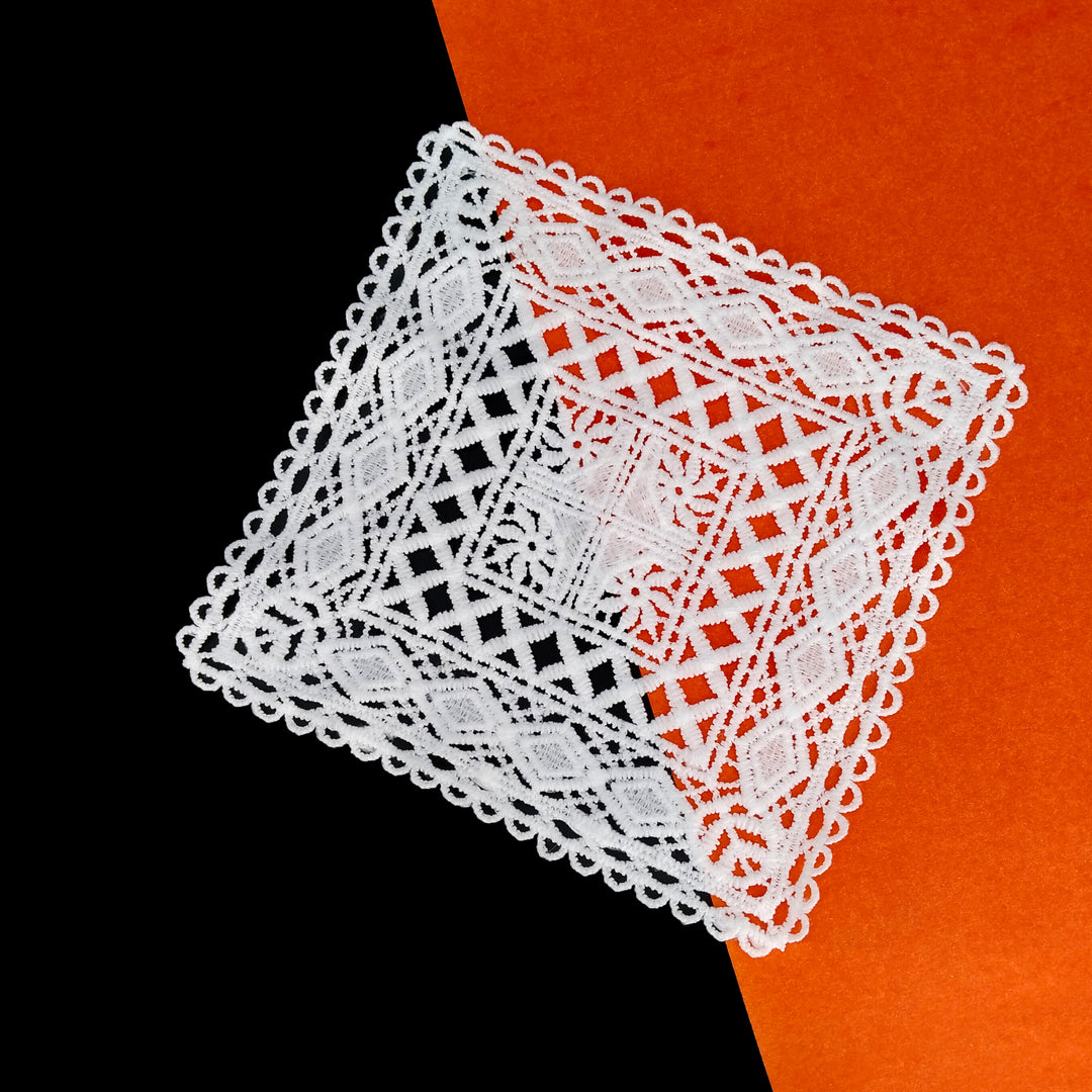 ANI Accessories white decorative sew-on patch with diamond lattice on a black and orange background 