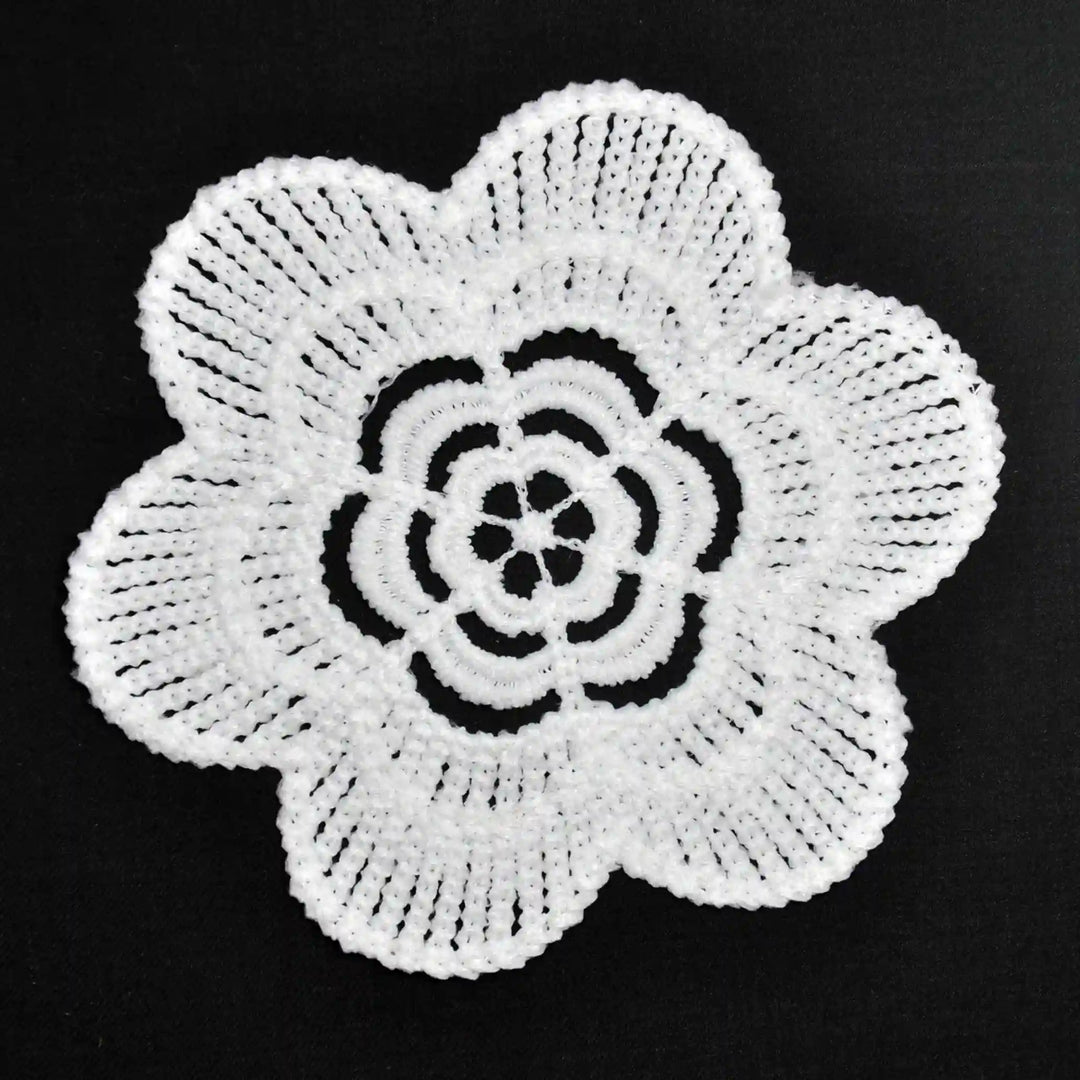ANI Accessories white floral applique guipure lace patch in spun poly, on black background 