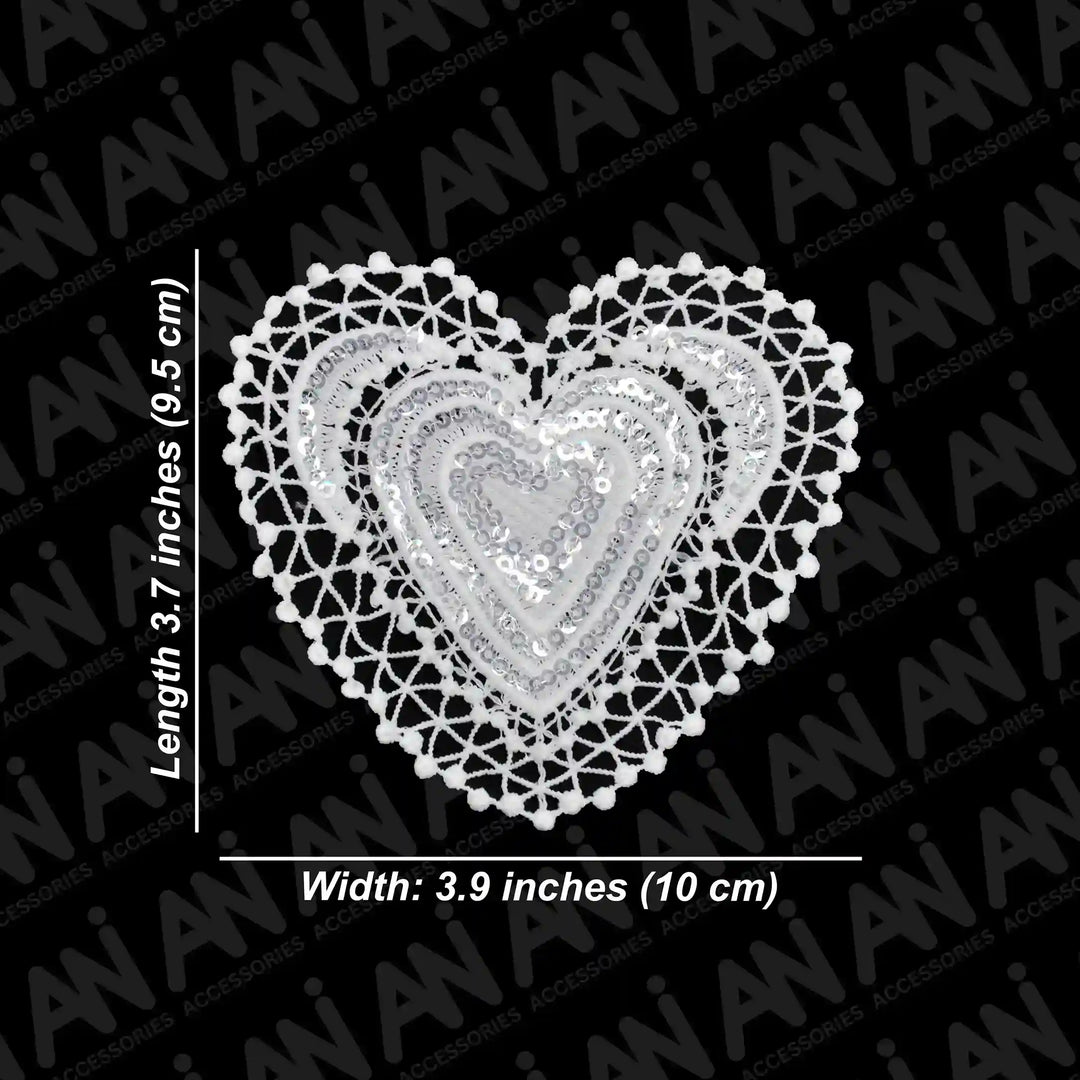 ANI Accessories white heart patch size chart: 3.7 x 3.9 inches (9.5 x 10 cm) 
