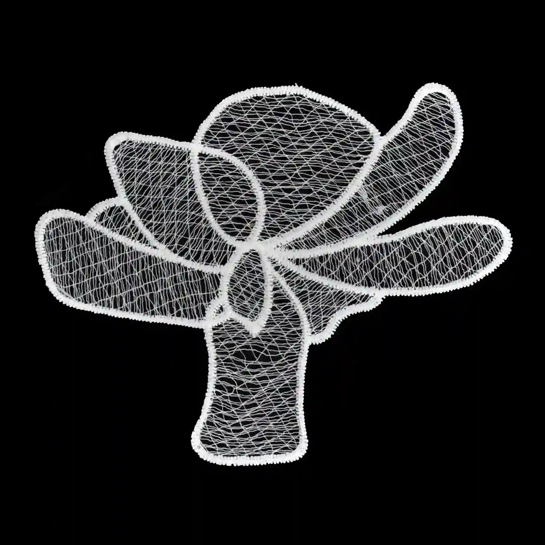 ANI Accessories white lily flower patch in spun poly with net-filled petals, on black 