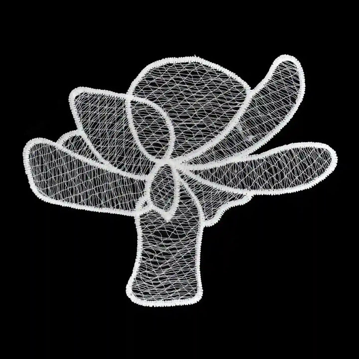 ANI Accessories white lily flower patch in spun poly with net-filled petals, on black 