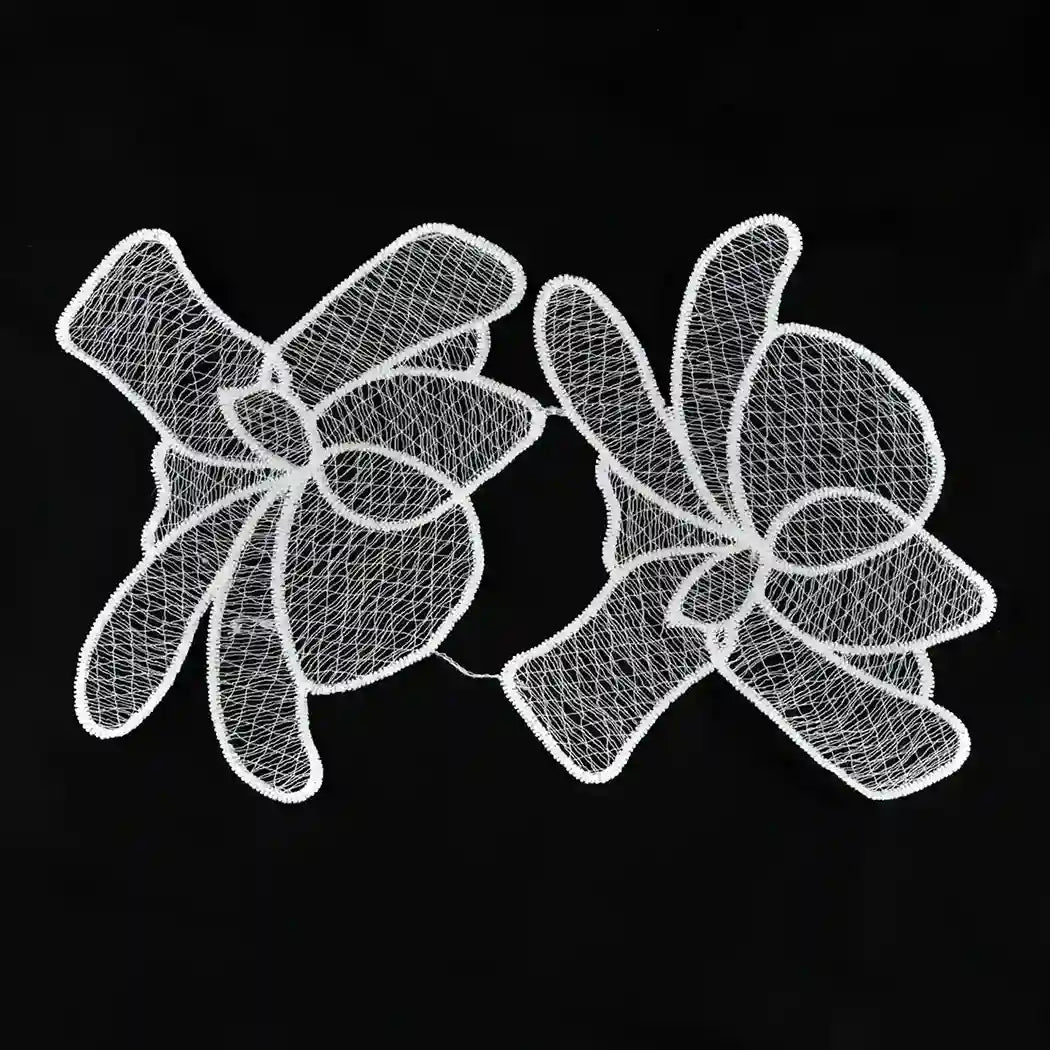 ANI Accessories two white lily flower patches side by side on black Background 