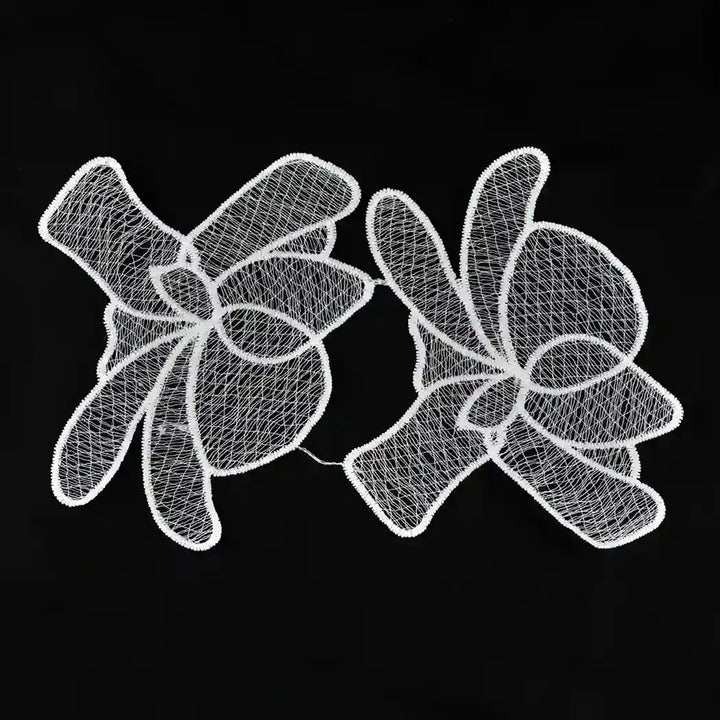 ANI Accessories two white lily flower patches side by side on black Background 