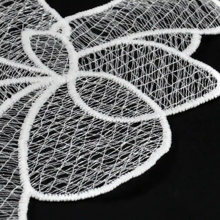 ANI Accessories close-up of white stitch-on patch showing the net fill and corded outline 