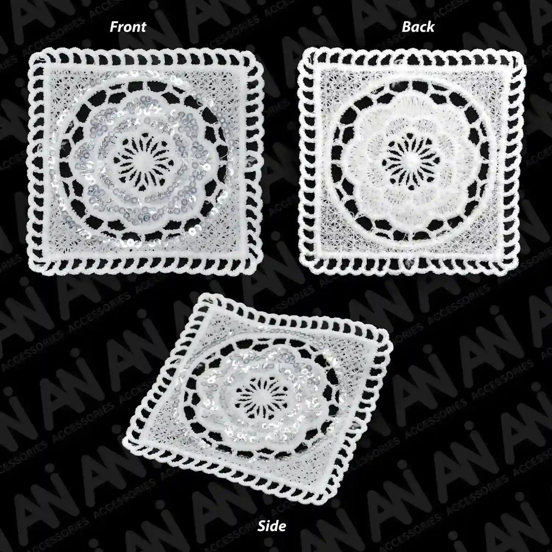 ANI Accessories white sequence patch shown from the front, back and side 