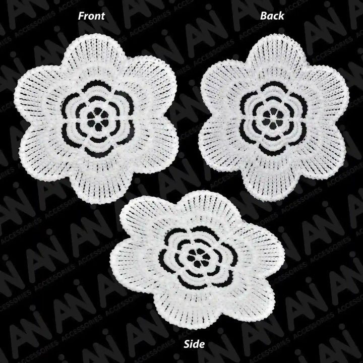 ANI Accessories front, back and side views of white spun poly applique patch 