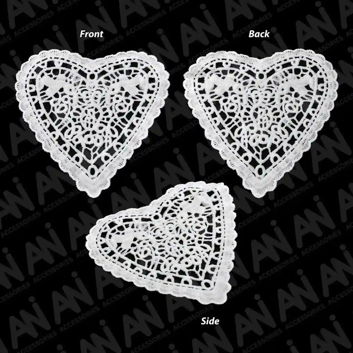 ANI Accessories front, back and side views of white spun poly heart patch 