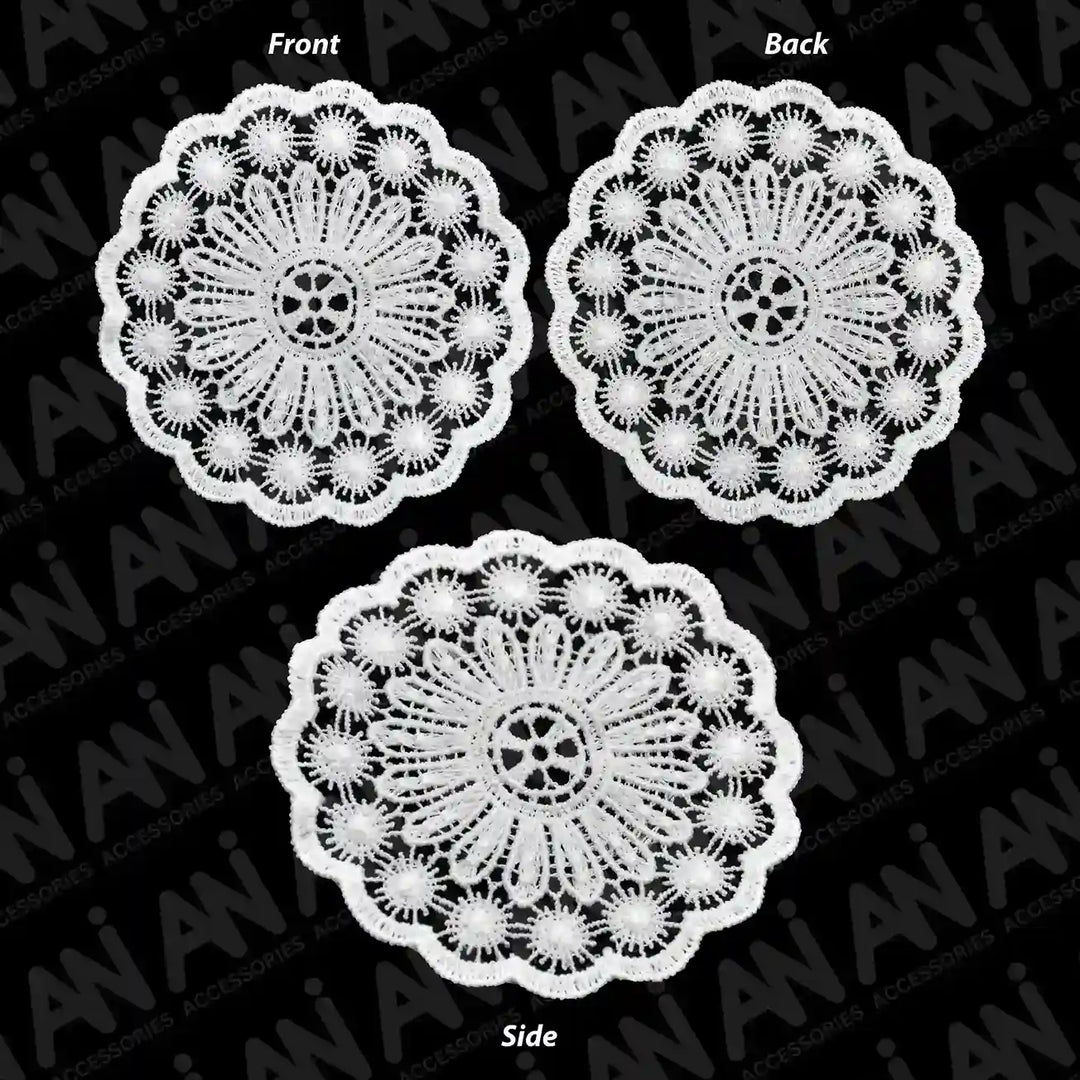 ANI Accessories front, back and side views of white spun poly round patch 